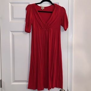 Ella Moss red ruched v neck jersey dress
